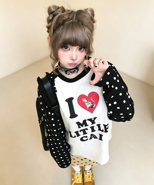 GEMEDA(ジェメダ)の「ドット柄袖 かわいいロングT(Tシャツ/カットソー・レディース・ブラック/ピンク/ブラウン・M)」の10枚目の写真
