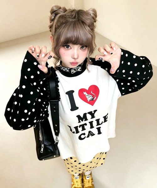 GEMEDA(ジェメダ)の「ドット柄袖 かわいいロングT(Tシャツ/カットソー・レディース・ブラック/ピンク/ブラウン・M)」の11枚目の写真