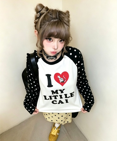 GEMEDA(ジェメダ)の「ドット柄袖 かわいいロングT(Tシャツ/カットソー・レディース・ブラック/ピンク/ブラウン・M)」の12枚目の写真