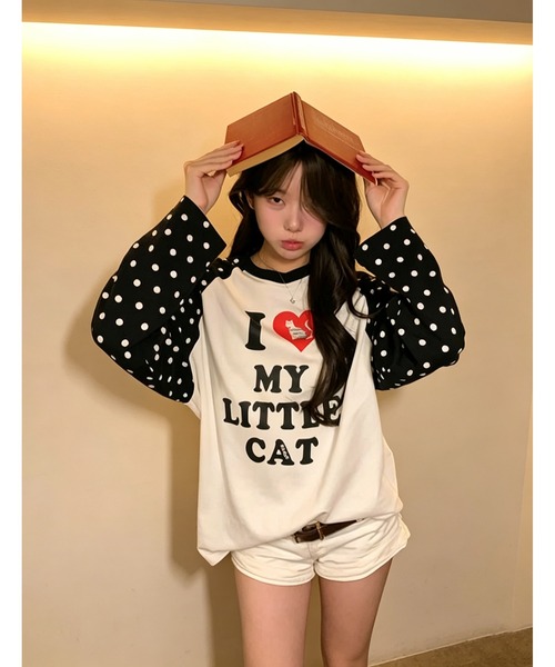 GEMEDA(ジェメダ)の「ドット柄袖 かわいいロングT(Tシャツ/カットソー・レディース・ブラック/ピンク/ブラウン・M)」の13枚目の写真