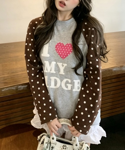 GEMEDA(ジェメダ)の「ドット柄袖 かわいいロングT(Tシャツ/カットソー・レディース・ブラック/ピンク/ブラウン・M)」の18枚目の写真