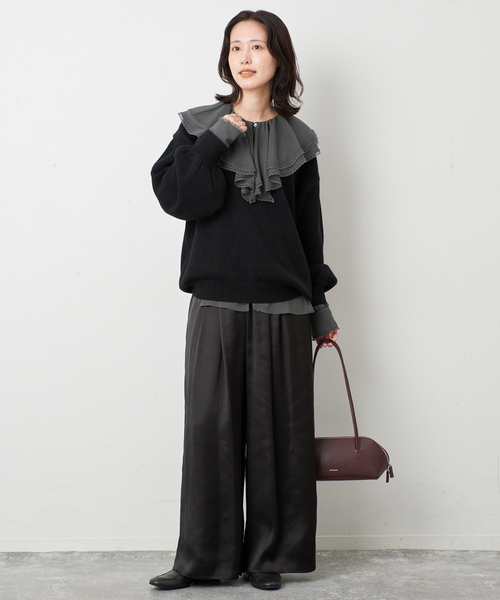 SLOBE IENA(スローブイエナ)の「シフォンレースカラーブラウス(シャツ/ブラウス・レディース・アイボリー/チャコールグレー・FREE)」の4枚目の写真
