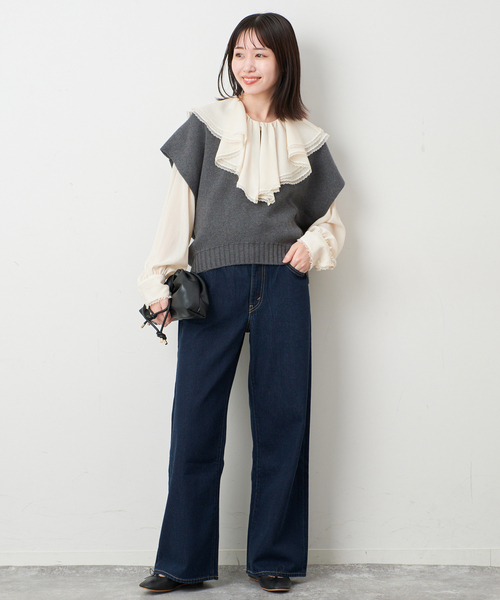SLOBE IENA(スローブイエナ)の「シフォンレースカラーブラウス(シャツ/ブラウス・レディース・アイボリー/チャコールグレー・FREE)」の5枚目の写真