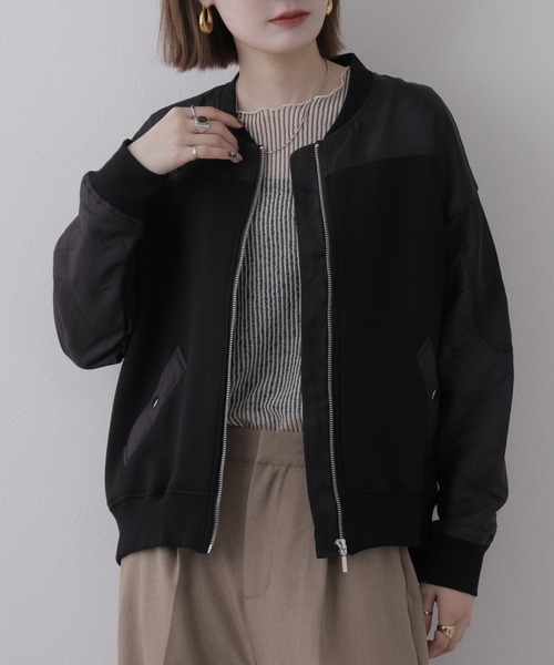 EGLANTINE（エグランティーヌ）の「EGLANTINE キルト切り替えブルソン（ブルゾン・レディース・ブラック/カーキ/グレー・38）」の5枚目の写真