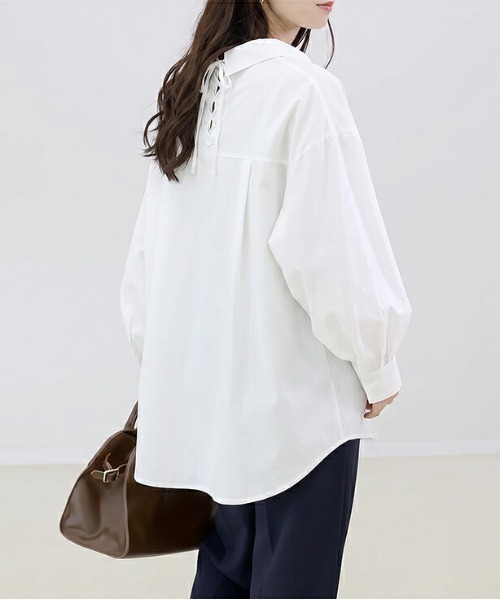 La-gemme(ラジェム)の「バルーン袖シャツブラウス/チュニック/体型カバー(シャツ/ブラウス・レディース・グレー/ブラック/ベージュ/ホワイト・フリー)」の6枚目の写真