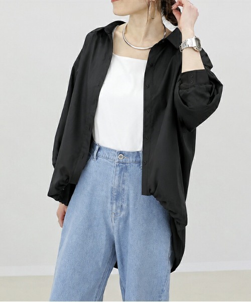 La-gemme(ラジェム)の「バルーン袖シャツブラウス/チュニック/体型カバー(シャツ/ブラウス・レディース・グレー/ブラック/ベージュ/ホワイト・フリー)」の8枚目の写真