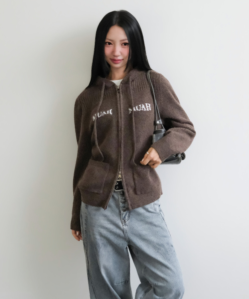 muahmuah（ムーアムーア）の「ジャカード ニット フードジップアップ [ブラウン]（ニット/セーター・レディース・その他・FREE）」の2枚目の写真