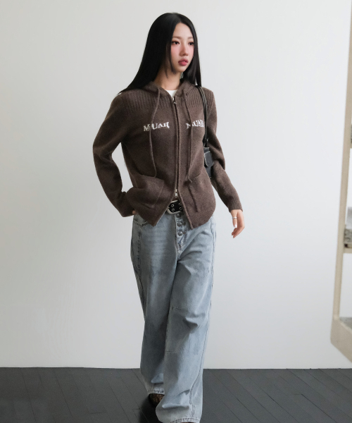 muahmuah（ムーアムーア）の「ジャカード ニット フードジップアップ [ブラウン]（ニット/セーター・レディース・その他・FREE）」の3枚目の写真