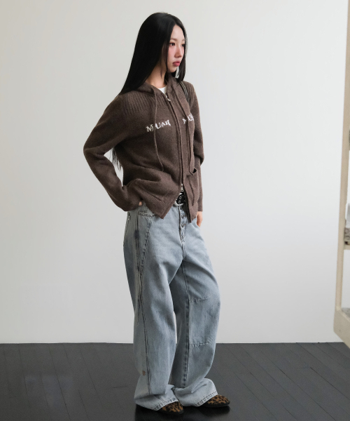 muahmuah（ムーアムーア）の「ジャカード ニット フードジップアップ [ブラウン]（ニット/セーター・レディース・その他・FREE）」の4枚目の写真