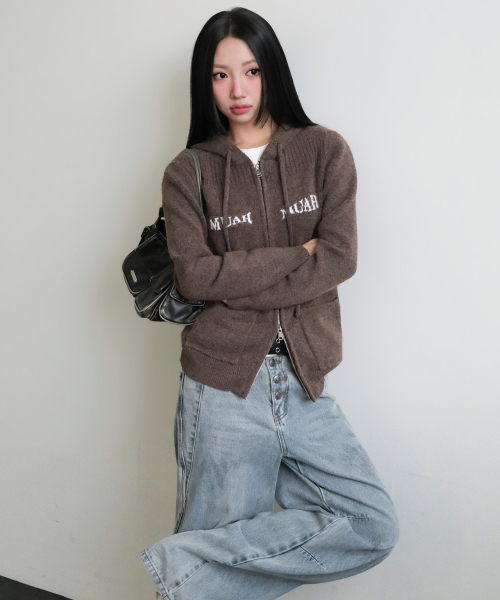 muahmuah（ムーアムーア）の「ジャカード ニット フードジップアップ [ブラウン]（ニット/セーター・レディース・その他・FREE）」の6枚目の写真