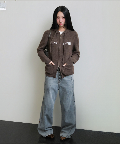 muahmuah（ムーアムーア）の「ジャカード ニット フードジップアップ [ブラウン]（ニット/セーター・レディース・その他・FREE）」の7枚目の写真