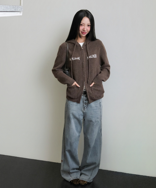 muahmuah（ムーアムーア）の「ジャカード ニット フードジップアップ [ブラウン]（ニット/セーター・レディース・その他・FREE）」の8枚目の写真