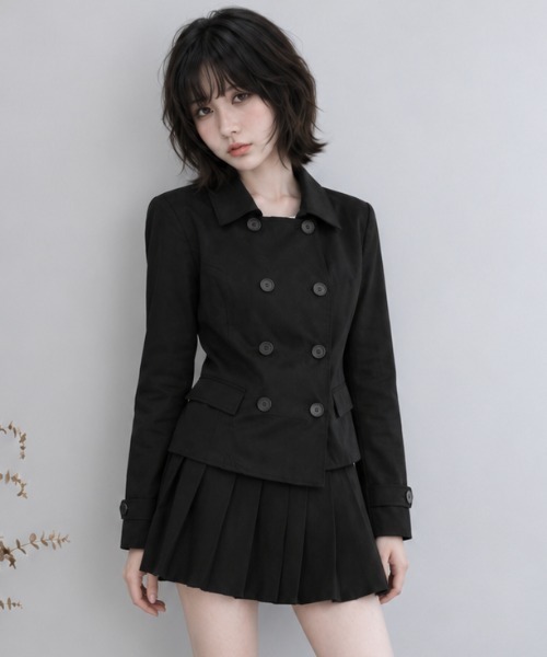 Aelina(エリナ)の「レギュラーカラーダブルブレストショートトレンチコート(トレンチコート・レディース・ブラック/ベージュ・FREE)」の5枚目の写真
