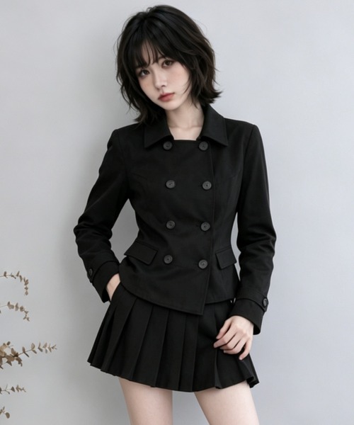 Aelina(エリナ)の「レギュラーカラーダブルブレストショートトレンチコート(トレンチコート・レディース・ブラック/ベージュ・FREE)」の7枚目の写真