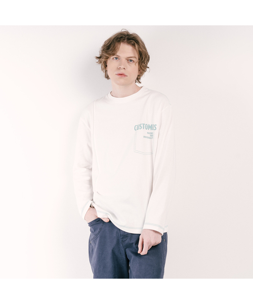 CUSTOMUS(カスタムアース)の「ロゴプリントピンタックラウンド長袖Tシャツ CXS25SKRT304 アイビー(Tシャツ/カットソー・メンズ・アイボリー・X-LARGE/LARGE/MEDIUM)」の1枚目の写真