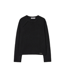Diagonal zipper ribbed knit BLACK