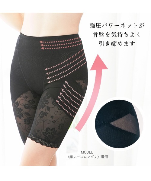 tu-hacci（ツーハッチ）の「骨盤・ヒップケア！総レースハイウエスト骨盤ガードル【スーパーロング丈】（インナーウェア/肌着・レディース・ブラック/ベージュ・X-LARGE/SMALL/MEDIUM/LARGE/XXX-LARGE/XXXX-LARGE）」の5枚目の写真