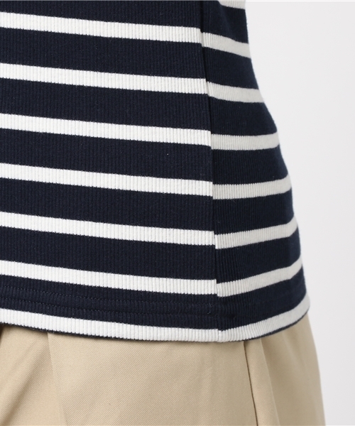 REAL CUBE（リアルキューブ）の「REAL CUBE Vネックフライスカットソー　半袖タイプ（Tシャツ/カットソー・レディース・ホワイト×ブラック/ブルー系その他/ブラック/オフホワイト/カーキ・36/38/40）」の13枚目の写真