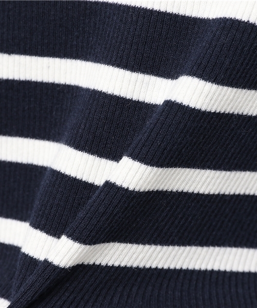 REAL CUBE（リアルキューブ）の「REAL CUBE Vネックフライスカットソー　半袖タイプ（Tシャツ/カットソー・レディース・ホワイト×ブラック/ブルー系その他/ブラック/オフホワイト/カーキ・36/38/40）」の14枚目の写真