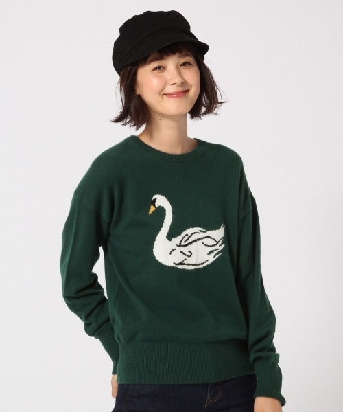 GLOBAL WORK（グローバルワーク）の「スワンジャガードプルオーバー長袖/765605（ニット/セーター・レディース・ネイビー/グリーン/グレー・FREE）」の3枚目の写真