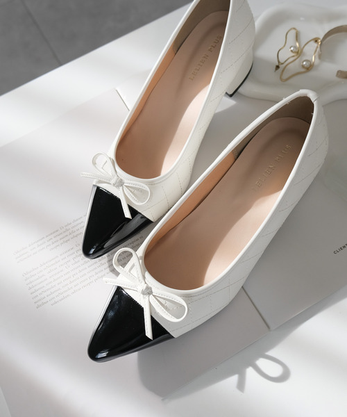 AmiAmi（アミアミ）の「3.5cmチャンキーヒールバレエパンプス（パンプス・レディース・ワイン/レッド/ダークネイビー/ブラック系その他/チェック/ネイビー/グレー/ブラック/ダークグリーン/シルバー/グレイッシュベージュ/レオパード/ライトベージュ/パイソン/ブラック系その他2/ベージュ系その他/ブラック×ホワイト/ゼブラ/ブラック系その他3/ブラック系その他4/ホワイト系その他/ブラック系その他5/ゴールド系その他/シルバー系その他・L/S/M/3L/LL/SS）」の2枚目の写真