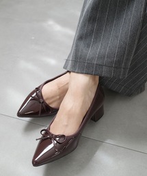 3.5cmチャンキーヒールバレエパンプス