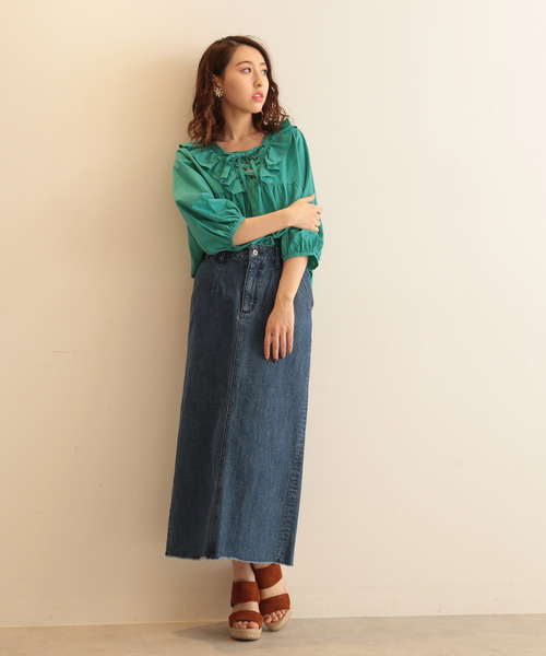 FREE'S MART（フリーズマート）の「ハイウエストロングタイトデニムスカ―ト（デニムスカート・レディース・ブルー系その他/ホワイト系その他・MEDIUM/SMALL）」の6枚目の写真