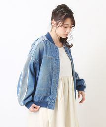 CUBE SUGAR | やわらかデニム ジップアップリブブルゾン(デニムジャケット)