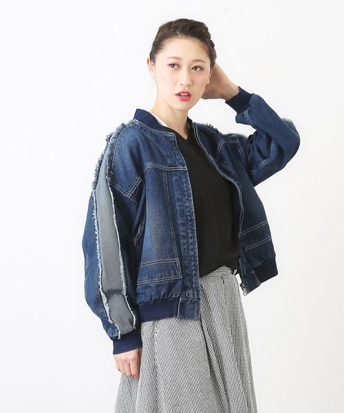 CUBE SUGAR（キューブシュガー）の「やわらかデニム ジップアップリブブルゾン（デニムジャケット・レディース・インディゴブルー/ブルー・M）」の19枚目の写真