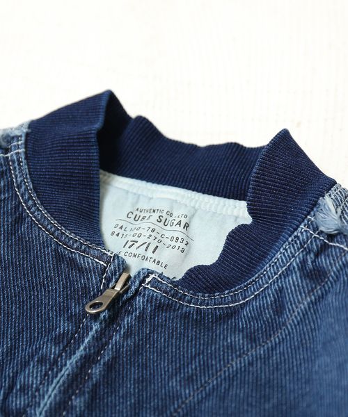 CUBE SUGAR（キューブシュガー）の「やわらかデニム ジップアップリブブルゾン（デニムジャケット・レディース・インディゴブルー/ブルー・M）」の13枚目の写真