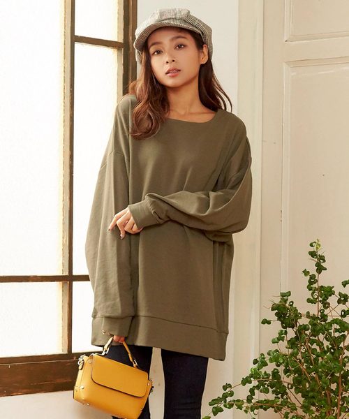 KOBE LETTUCE（コウベレタス）の「ビッグシルエットドルマンスウェットトップス＊レディース/プルオーバー/トレーナー[C3379]神戸レタス（スウェット・レディース・ブラック/ネイビー/グレー/カーキ・FREE）」の3枚目の写真