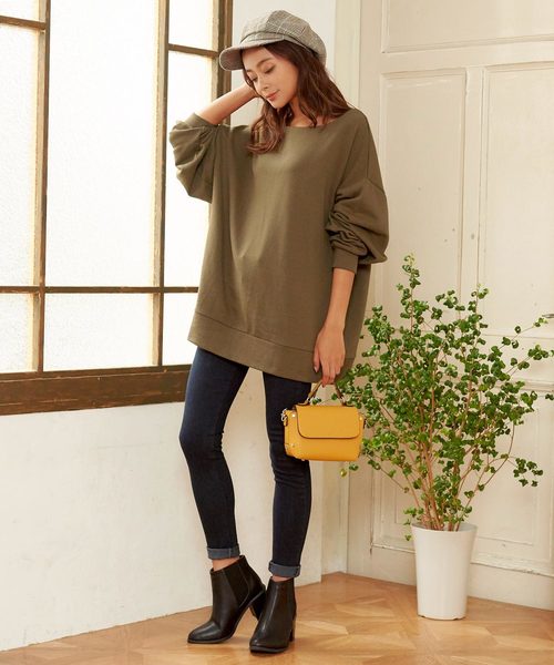 KOBE LETTUCE（コウベレタス）の「ビッグシルエットドルマンスウェットトップス＊レディース/プルオーバー/トレーナー[C3379]神戸レタス（スウェット・レディース・ブラック/ネイビー/グレー/カーキ・FREE）」の5枚目の写真