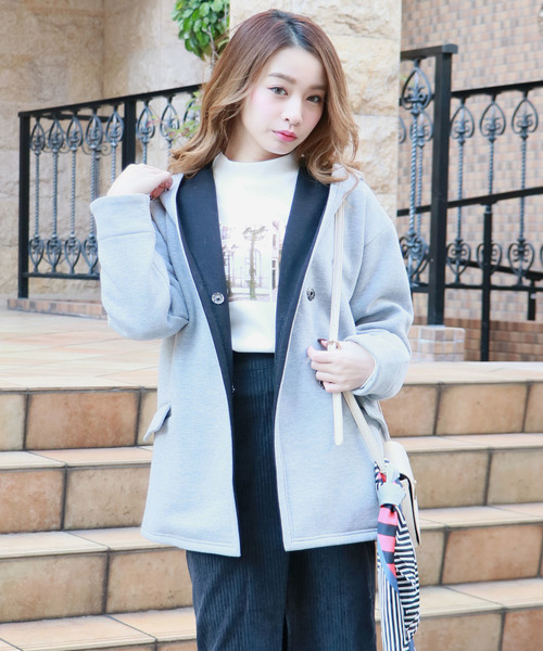 Hercloset 裏起毛スウェットフーディーコーディガン ミドル丈