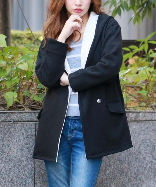 Hercloset 裏起毛スウェットフーディーコーディガン ミドル丈