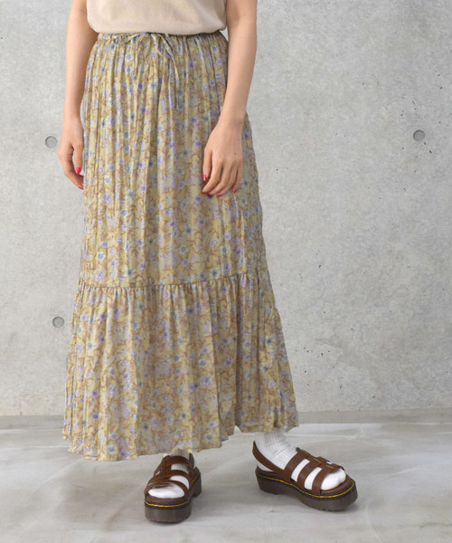 w closet（ダブルクローゼット）の「エスニック花柄ワッシャースカート（スカート・レディース・グリーン/パープル/ベージュ・FREE）」の2枚目の写真