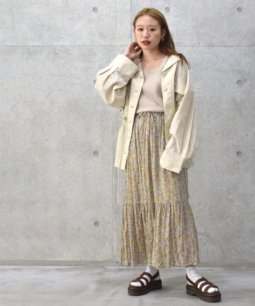 w closet（ダブルクローゼット）の「エスニック花柄ワッシャースカート（スカート・レディース・グリーン/パープル/ベージュ・FREE）」の15枚目の写真