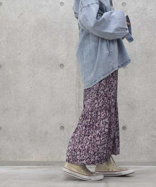 w closet（ダブルクローゼット）の「エスニック花柄ワッシャースカート（スカート・レディース・グリーン/パープル/ベージュ・FREE）」の20枚目の写真