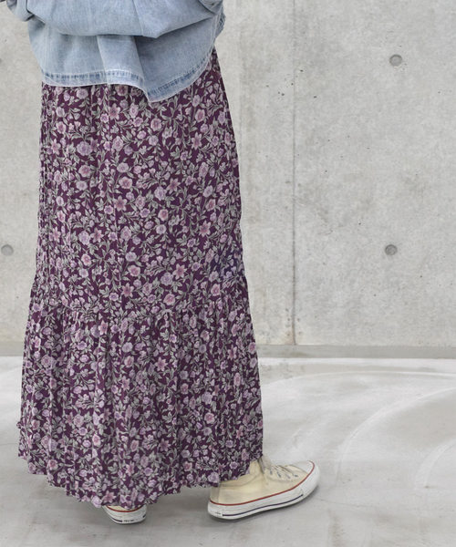 w closet（ダブルクローゼット）の「エスニック花柄ワッシャースカート（スカート・レディース・グリーン/パープル/ベージュ・FREE）」の17枚目の写真
