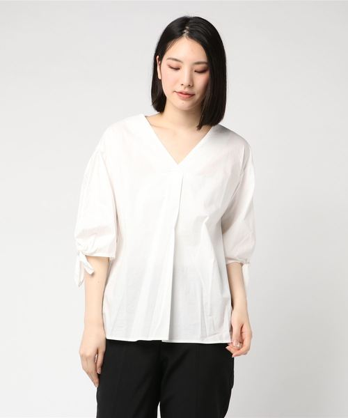 sabstreet my standard（サブストリートマイスタンダード）の「袖リボンタイプライターブラウス【大きいサイズ対応】【9号(M)～19号(5L)】（シャツ/ブラウス・レディース・ネイビー/オフホワイト・9号/15号）」の5枚目の写真