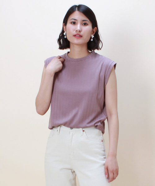 TRUDEA（トルディア）の「テレコ編みフレンチスリーブ プルオーバー（Tシャツ/カットソー・レディース・ホワイト/チャコールグレー/ブラック/ブラウン・SMALL/MEDIUM/LARGE）」の4枚目の写真