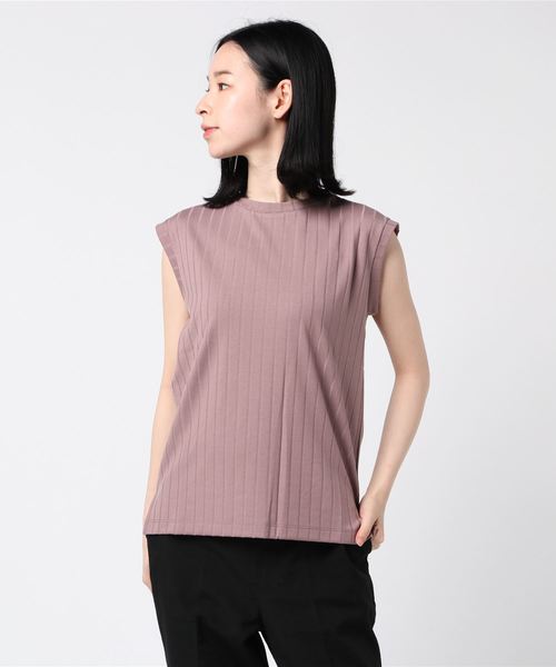 TRUDEA（トルディア）の「テレコ編みフレンチスリーブ プルオーバー（Tシャツ/カットソー・レディース・ホワイト/チャコールグレー/ブラック/ブラウン・SMALL/MEDIUM/LARGE）」の8枚目の写真