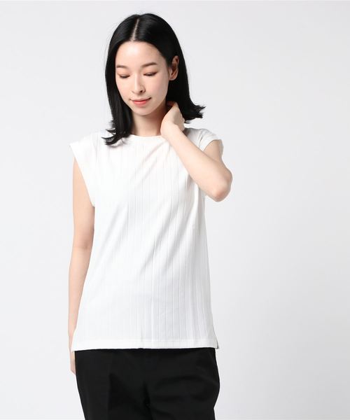 TRUDEA（トルディア）の「テレコ編みフレンチスリーブ プルオーバー（Tシャツ/カットソー・レディース・ホワイト/チャコールグレー/ブラック/ブラウン・SMALL/MEDIUM/LARGE）」の10枚目の写真