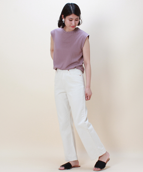 TRUDEA（トルディア）の「テレコ編みフレンチスリーブ プルオーバー（Tシャツ/カットソー・レディース・ホワイト/チャコールグレー/ブラック/ブラウン・SMALL/MEDIUM/LARGE）」の18枚目の写真