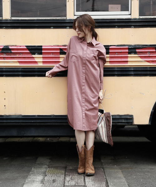 BAYFLOW（ベイフロー）の「ロングシャツワンピース（シャツワンピース・レディース・ブラウン/ベージュ/ブルー/ピンク・SMALL/MEDIUM）」の15枚目の写真