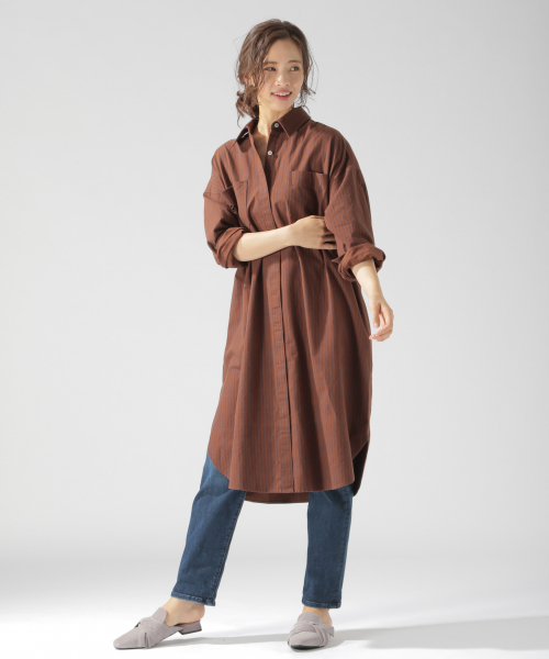 BAYFLOW（ベイフロー）の「ロングシャツワンピース（シャツワンピース・レディース・ブラウン/ベージュ/ブルー/ピンク・SMALL/MEDIUM）」の9枚目の写真