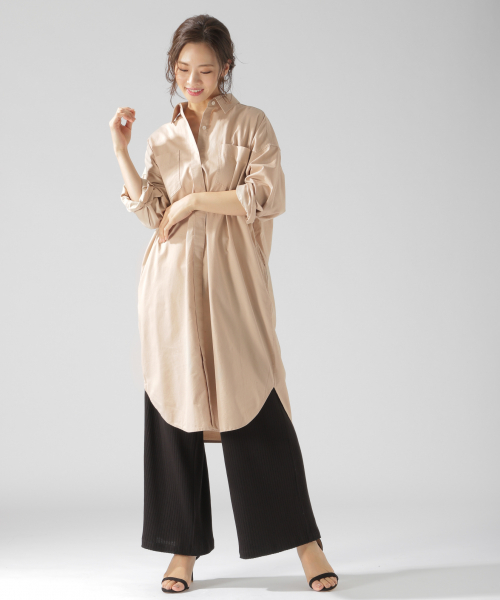 BAYFLOW（ベイフロー）の「ロングシャツワンピース（シャツワンピース・レディース・ブラウン/ベージュ/ブルー/ピンク・SMALL/MEDIUM）」の6枚目の写真