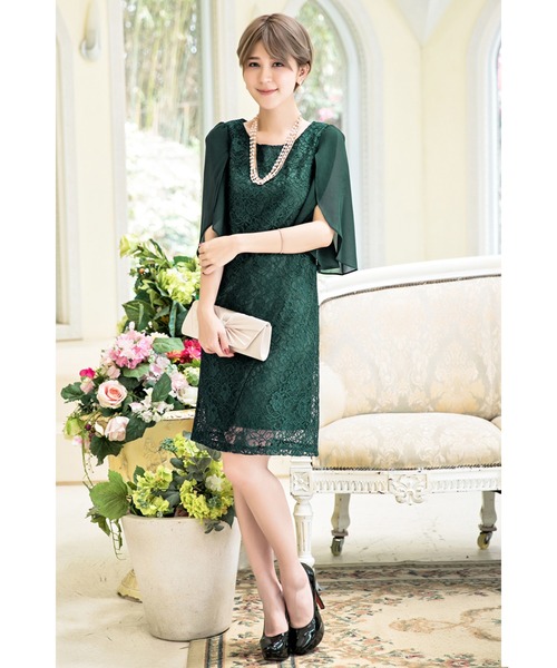 Cinderella(シンデレラ)の「大人女子ケープドレス/結婚式・お呼ばれワンピース パーティードレス(ドレス)」|グリーン