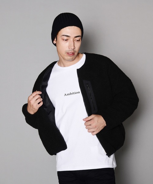 JACKROSE(ジャックローズ)の「JE-CORISOCO-ノーカラーボアジャケット(ブルゾン・メンズ・ホワイト/ブラック/ベージュ・M/L/XL)」の3枚目の写真