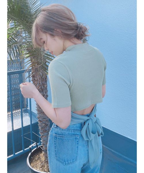 EVRIS（エヴリス）の「BACKリボンリブトップス（Tシャツ/カットソー・レディース・ホワイト/ブラック/ピンク/ミント・FREE）」の10枚目の写真