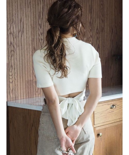 EVRIS（エヴリス）の「BACKリボンリブトップス（Tシャツ/カットソー・レディース・ホワイト/ブラック/ピンク/ミント・FREE）」の7枚目の写真